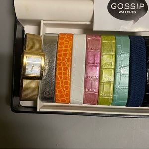 Gossip watch set with interchangeable bands.